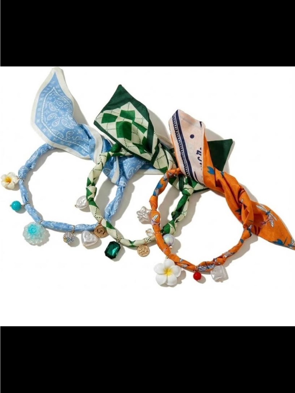 The Summer Silk Charm Scarf Necklace - 3 pcs set
